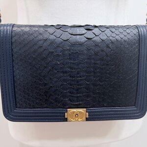 CHANEL O-Mini Boy Bag Python Exotic Leather Gold CC Lock Wallet on chain